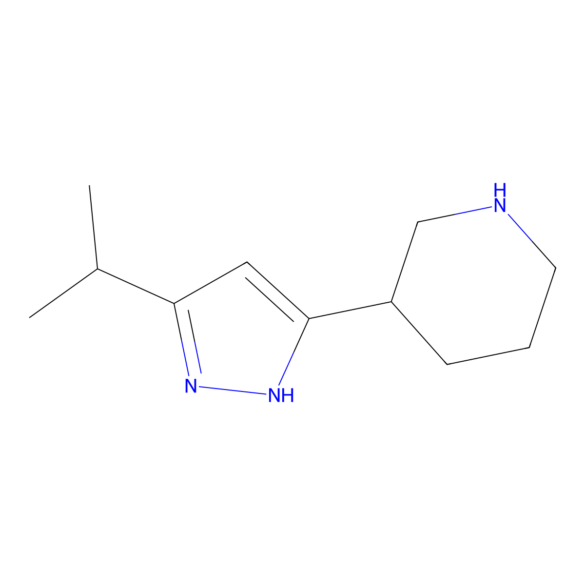 3-[3-(propan-2-yl)-1H-pyrazol-5-yl]piperidine molecular structure, CAS 2089691-66-5