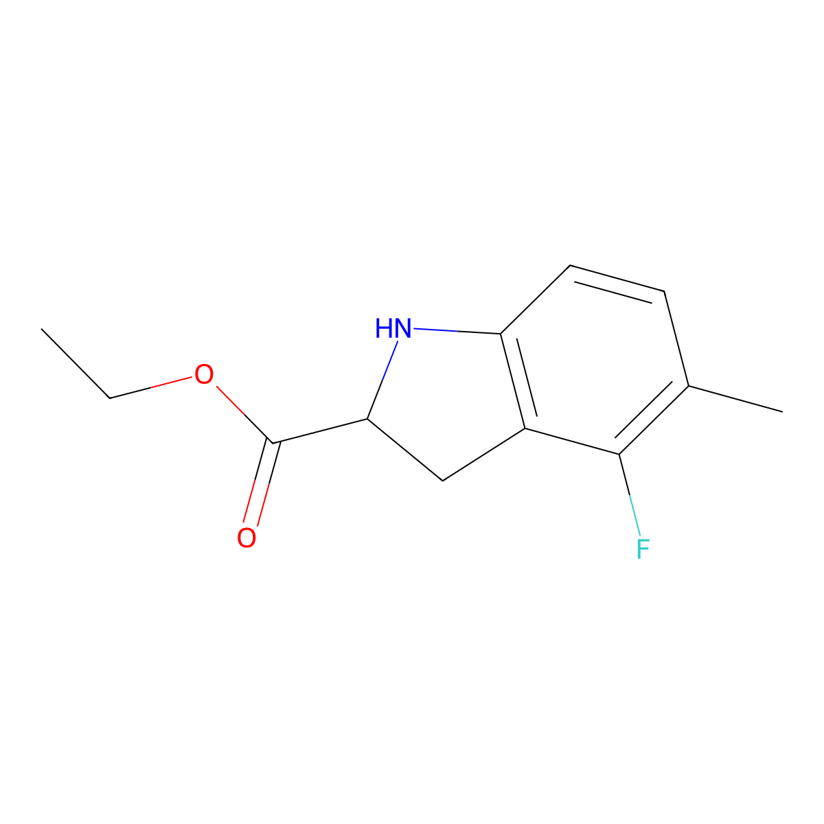 Ethyl 4-fluoro-5-methyl-2,3-dihydro-1H-indole-2-carboxylate molecular structure, CAS 2089700-74-1