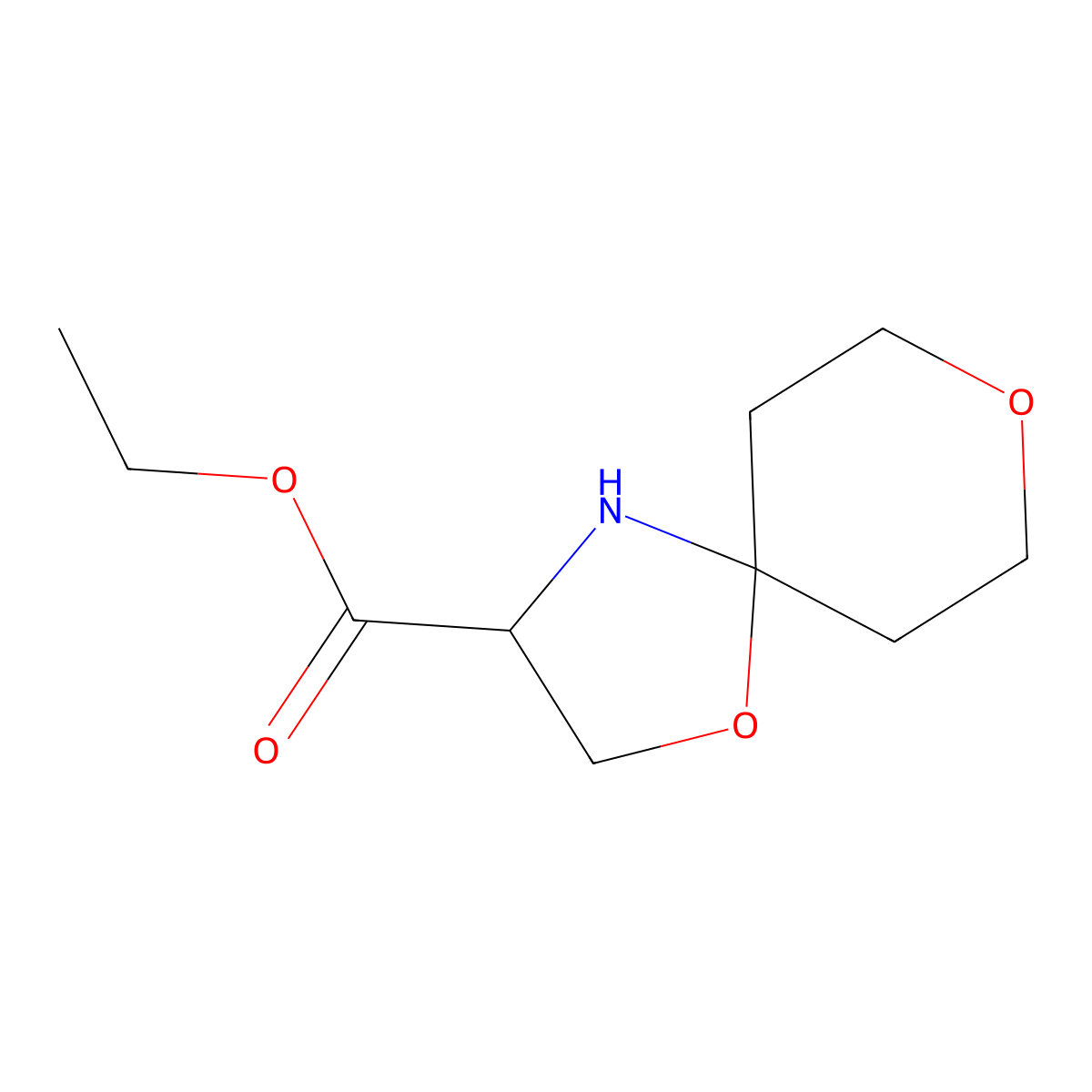 Ethyl 1,8-dioxa-4-azaspiro[4.5]decane-3-carboxylate molecular structure, CAS 2089700-78-5