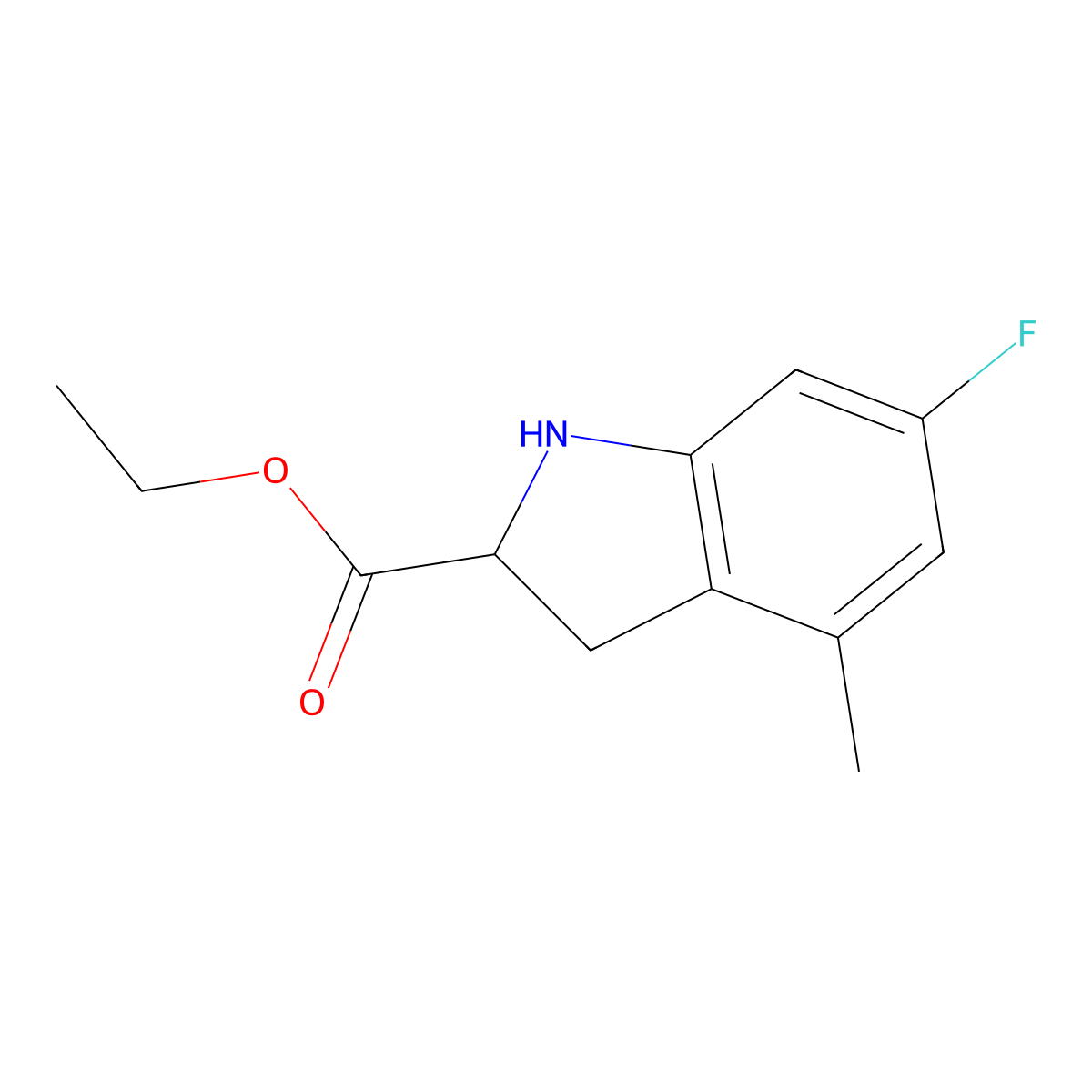 Ethyl 6-fluoro-4-methyl-2,3-dihydro-1H-indole-2-carboxylate molecular structure, CAS 2089702-64-5