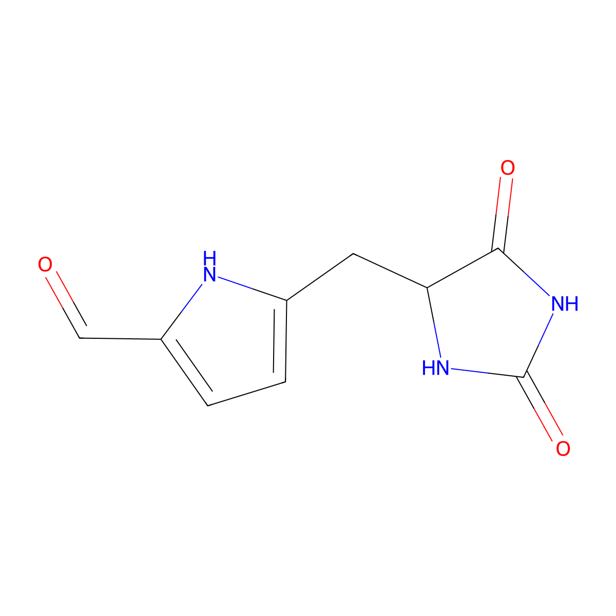5-[(2,5-Dioxoimidazolidin-4-yl)methyl]-1H-pyrrole-2-carbaldehyde molecular structure, CAS 2089702-83-8