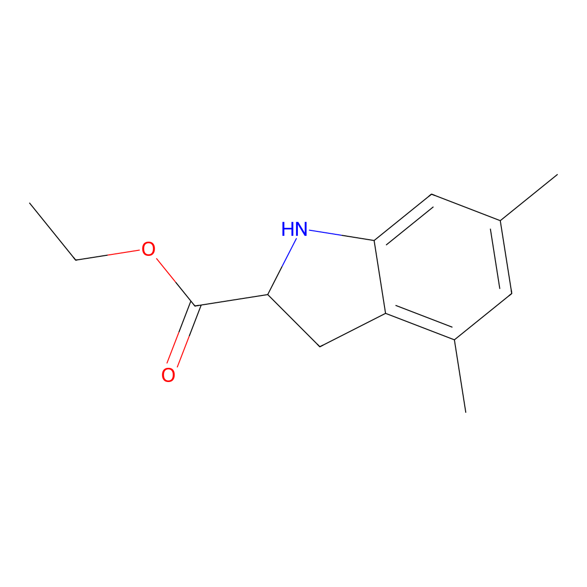 Ethyl 4,6-dimethyl-2,3-dihydro-1H-indole-2-carboxylate molecular structure, CAS 2089703-91-1