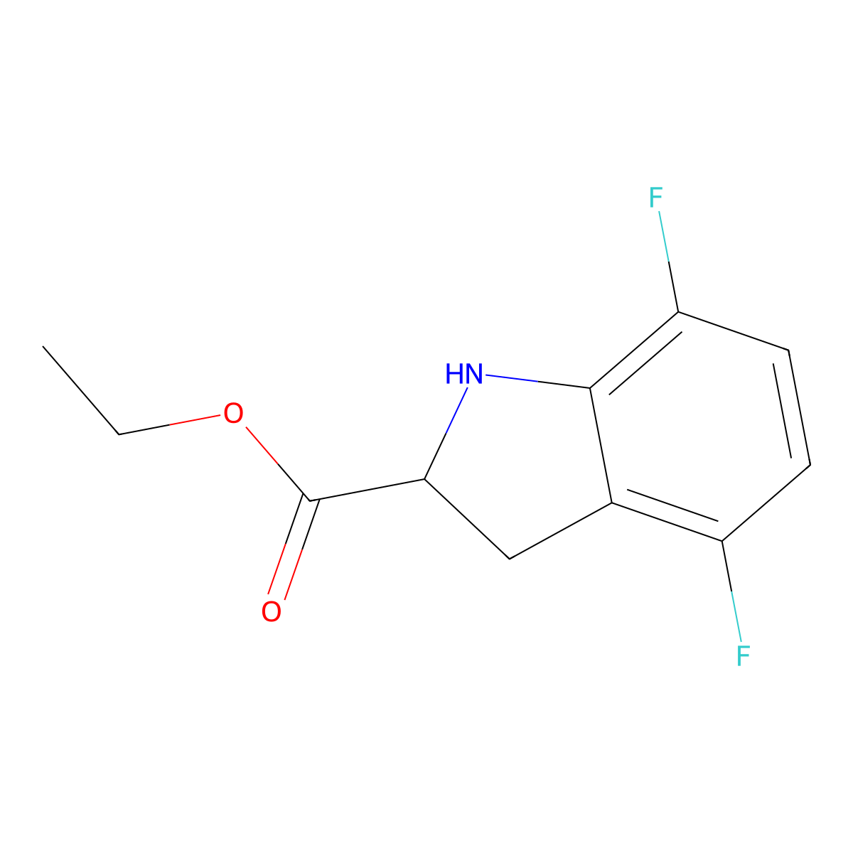 Ethyl 4,7-difluoro-2,3-dihydro-1H-indole-2-carboxylate molecular structure, CAS 2089704-84-5