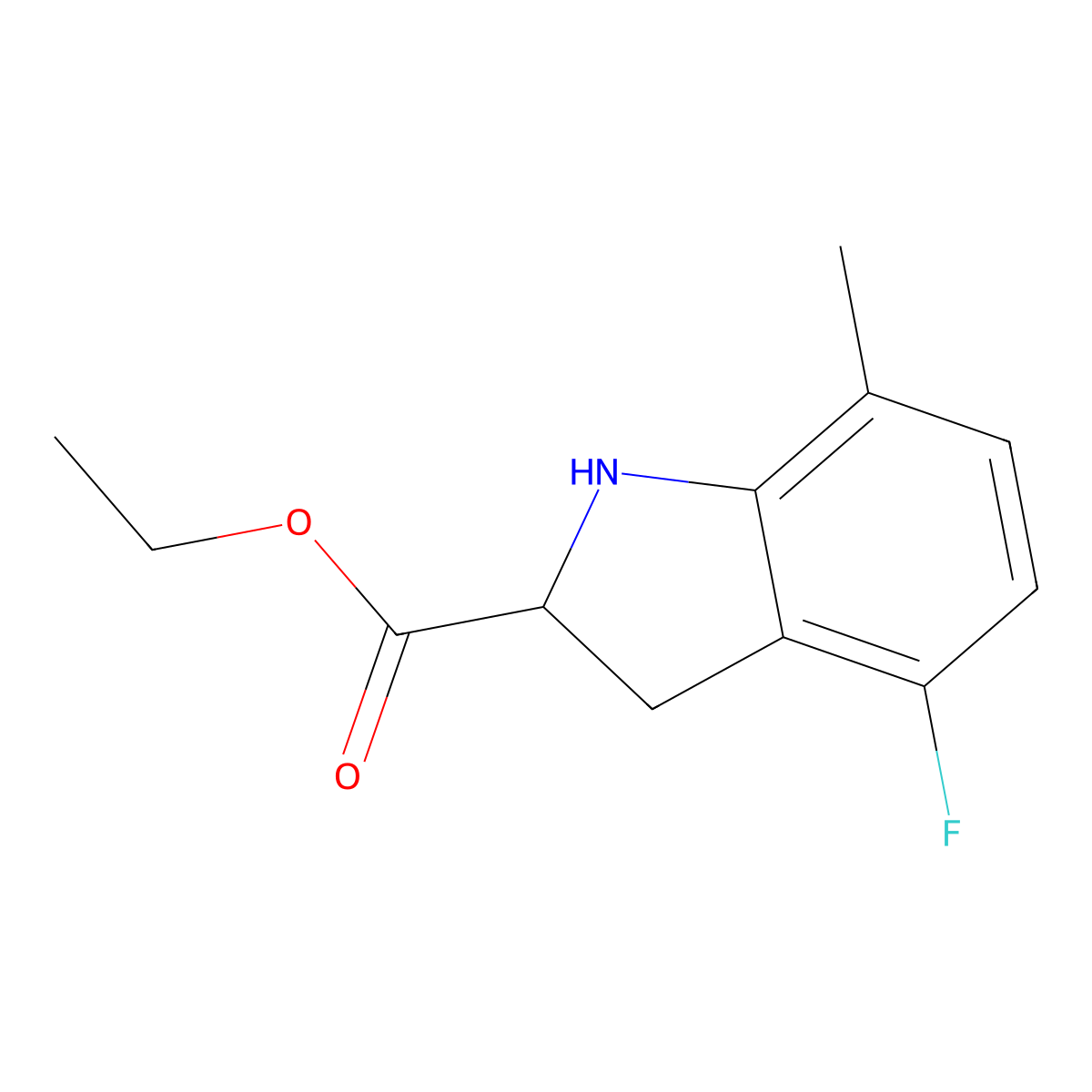 Ethyl 4-fluoro-7-methyl-2,3-dihydro-1H-indole-2-carboxylate molecular structure, CAS 2089711-92-0