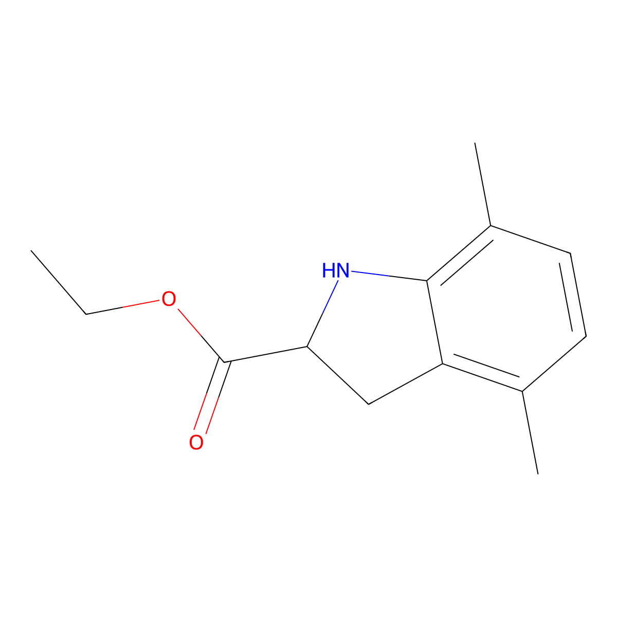 Ethyl 4,7-dimethyl-2,3-dihydro-1H-indole-2-carboxylate molecular structure, CAS 2089715-94-4