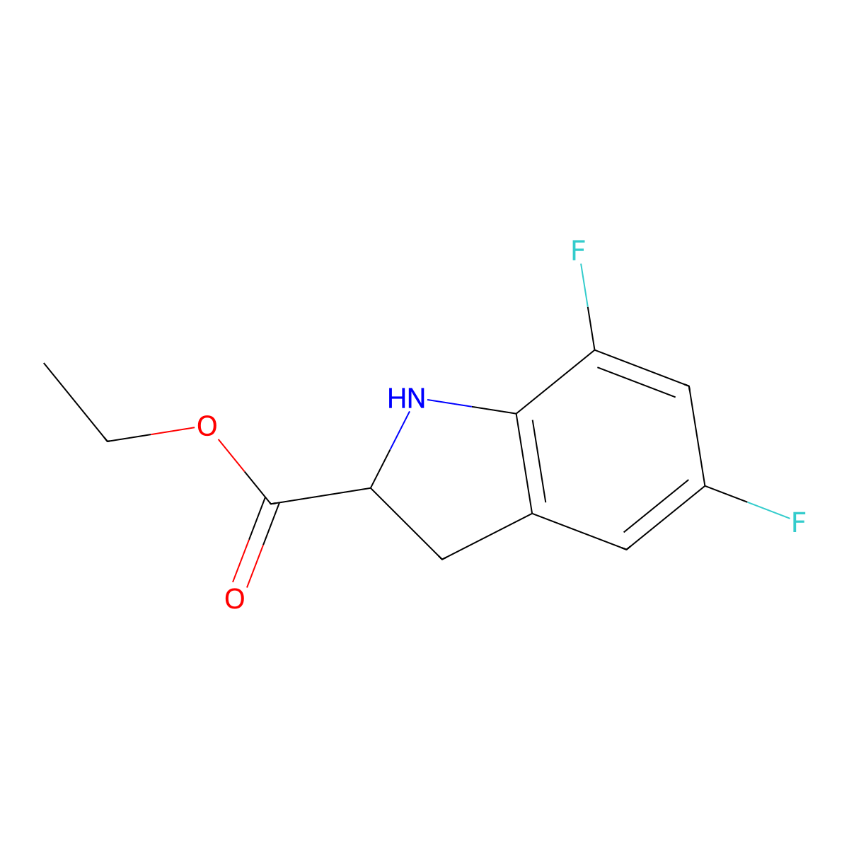 Ethyl 5,7-difluoro-2,3-dihydro-1H-indole-2-carboxylate molecular structure, CAS 2089716-53-8