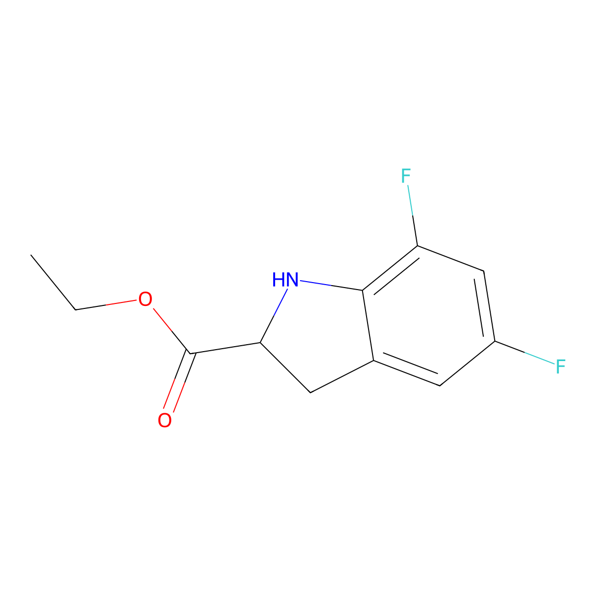 Ethyl 5,7-difluoro-2,3-dihydro-1H-indole-2-carboxylate molecular structure, CAS 2089716-53-8