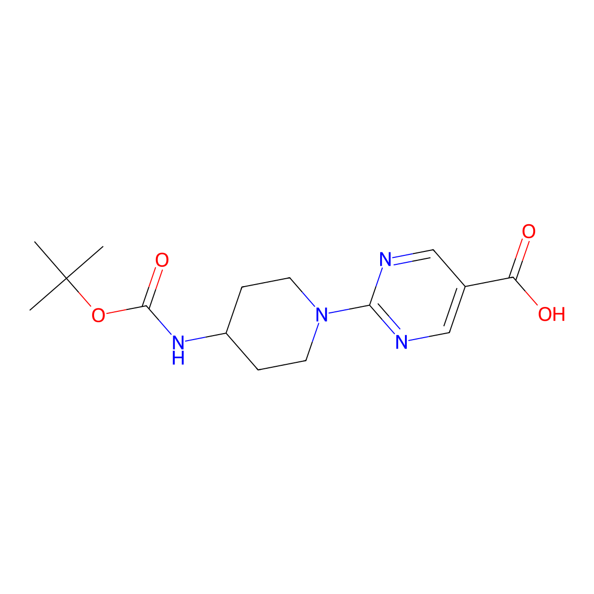 2-(4-((Tert-butoxycarbonyl)amino)piperidin-1-YL)pyrimidine-5-carboxylic acid molecular structure, CAS 2089729-53-1