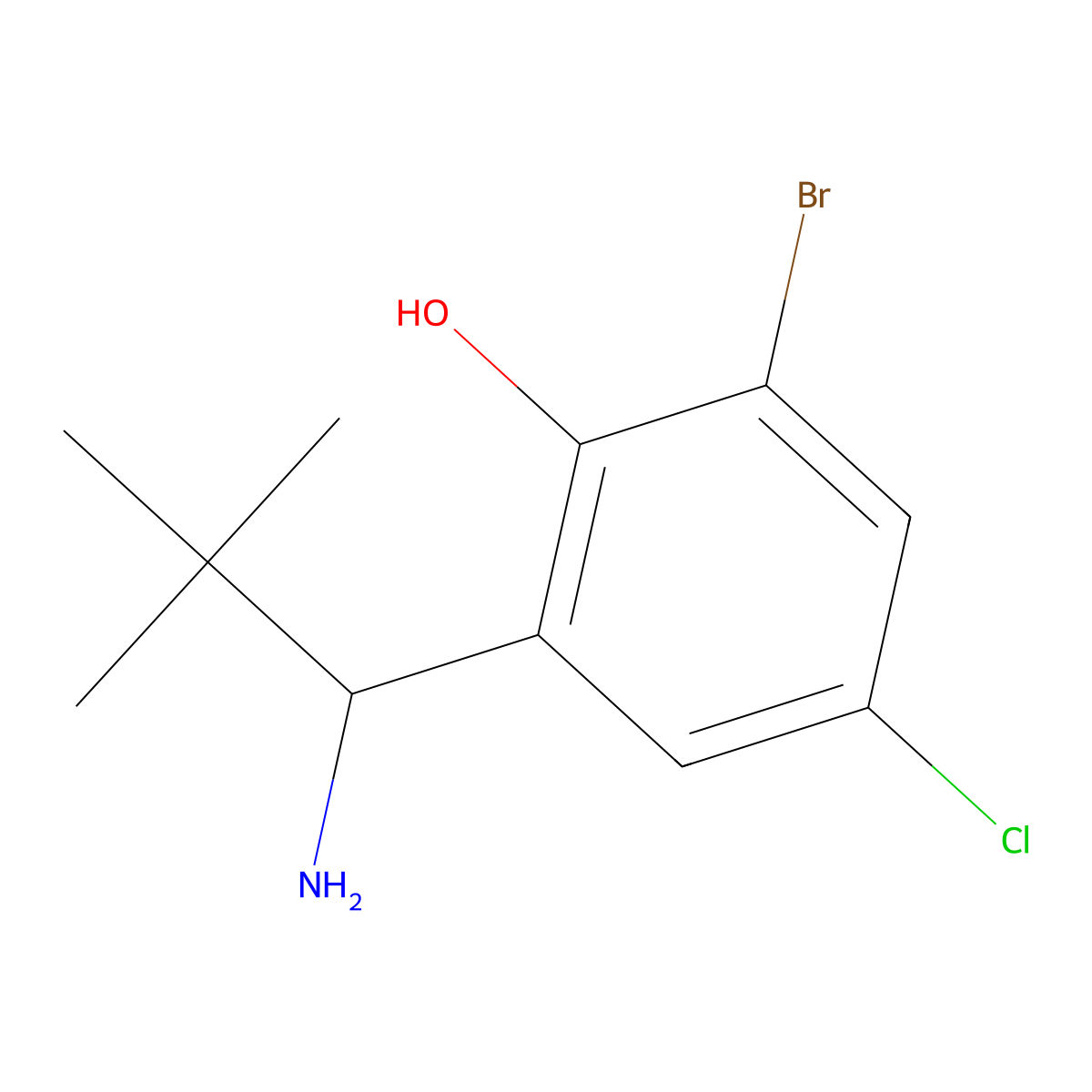 2-(1-Amino-2,2-dimethylpropyl)-6-bromo-4-chlorophenol molecular structure, CAS 2089753-36-4