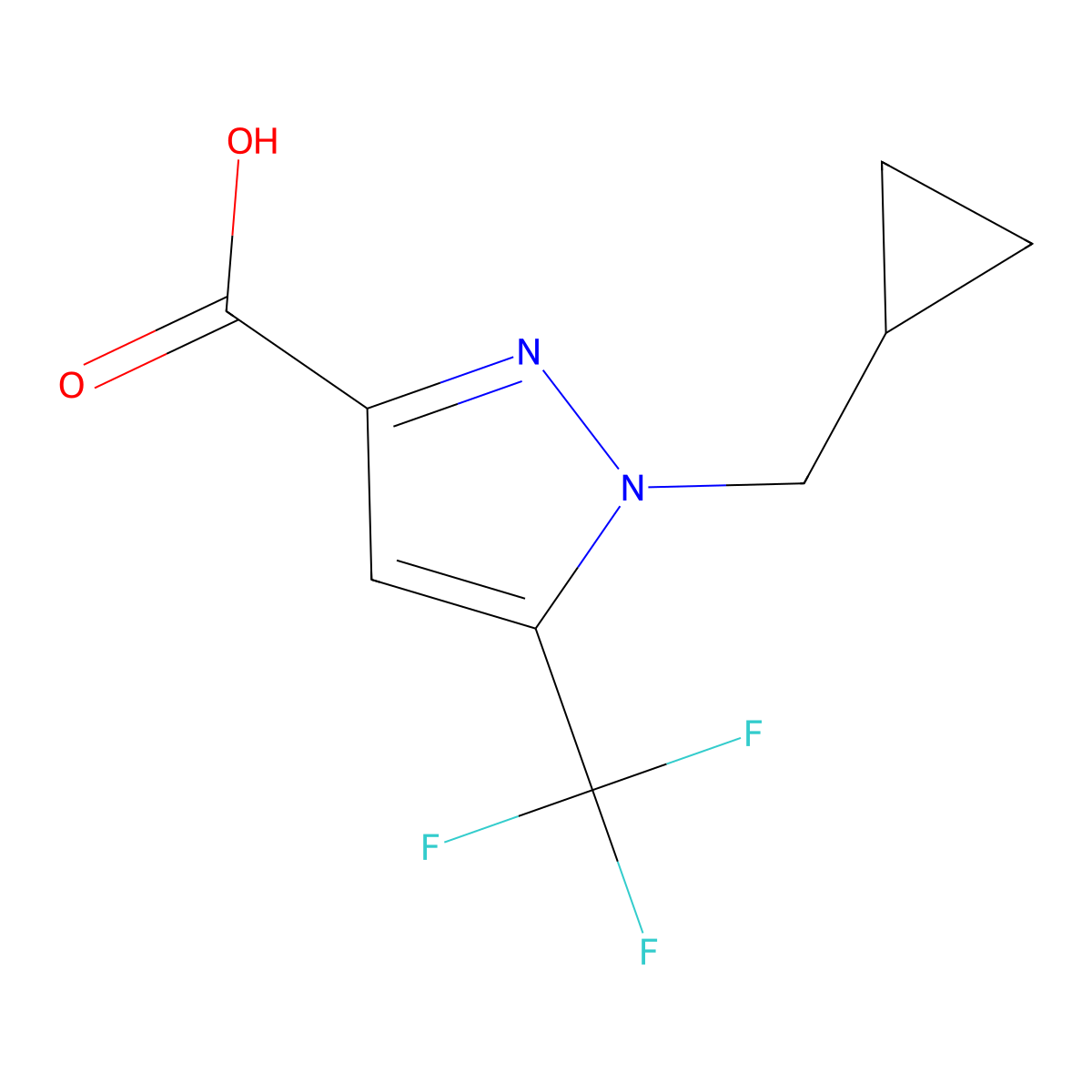 1-(Cyclopropylmethyl)-5-(trifluoromethyl)-1H-pyrazole-3-carboxylic acid molecular structure, CAS 2089753-92-2