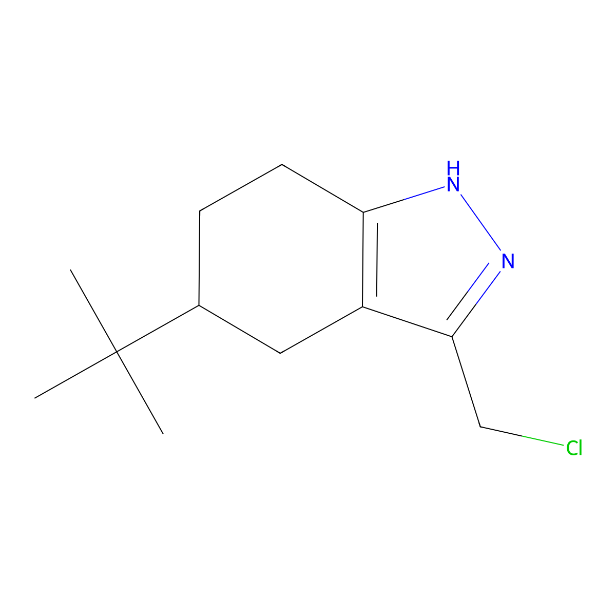 5-tert-butyl-3-(chloromethyl)-4,5,6,7-tetrahydro-2H-indazole molecular structure, CAS 2089758-48-3
