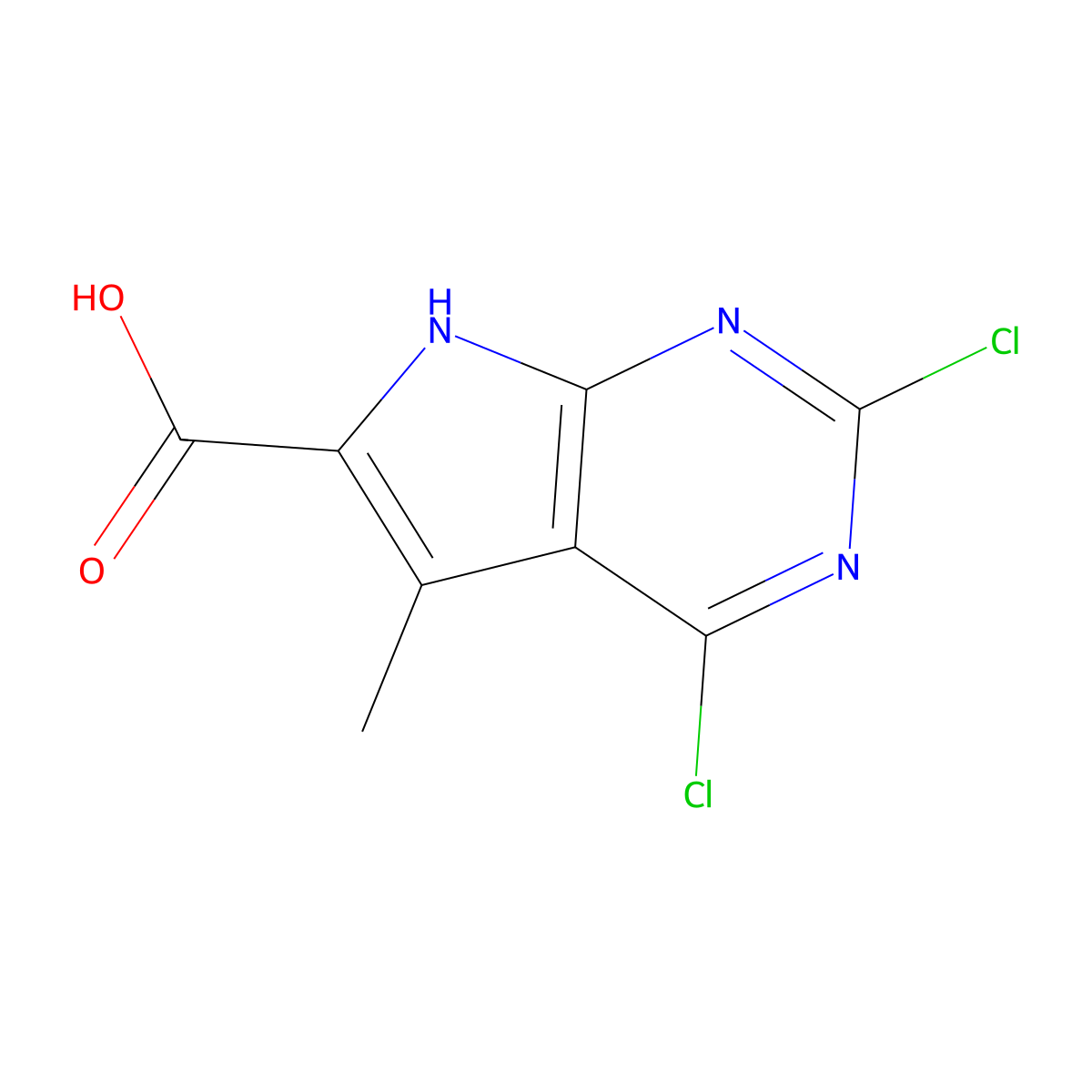 2,4-dichloro-5-methyl-7H-pyrrolo(2,3-d)pyrimidine-6-carboxylic acid molecular structure, CAS 2089769-97-9