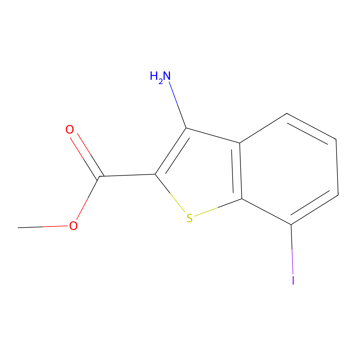 Methyl 3-amino-7-iodobenzothiophene-2-carboxylate molecular structure, CAS 2089797-56-6