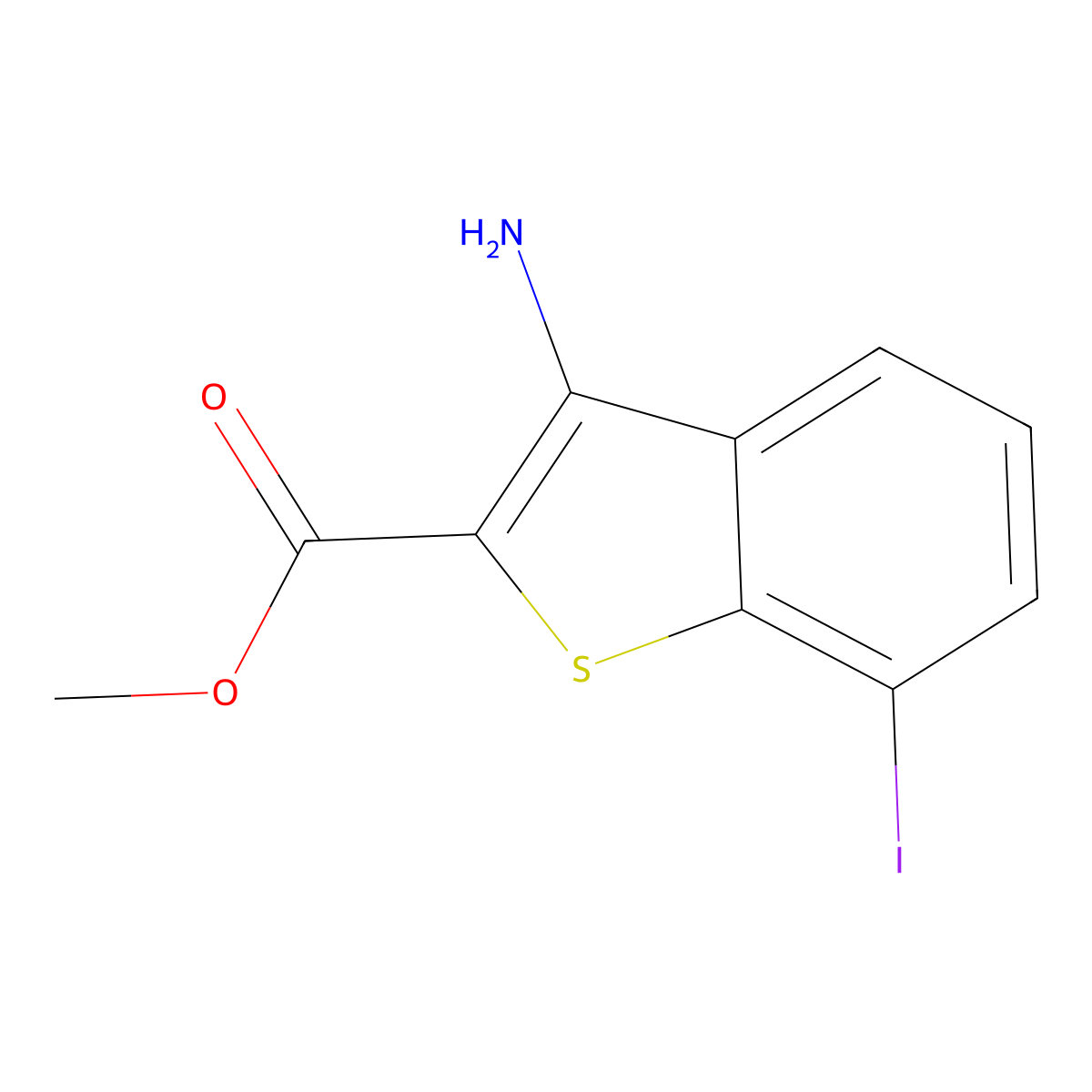 Methyl 3-amino-7-iodobenzothiophene-2-carboxylate molecular structure, CAS 2089797-56-6