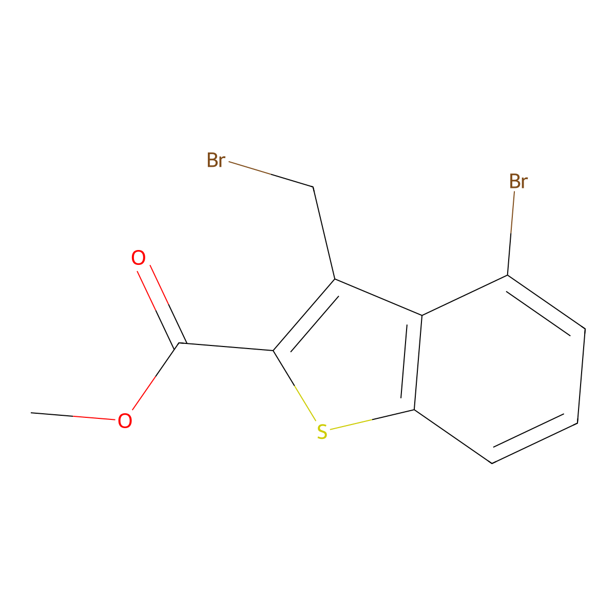 Methyl 4-bromo-3-(bromomethyl)-1-benzothiophene-2-carboxylate molecular structure, CAS 2089809-43-6