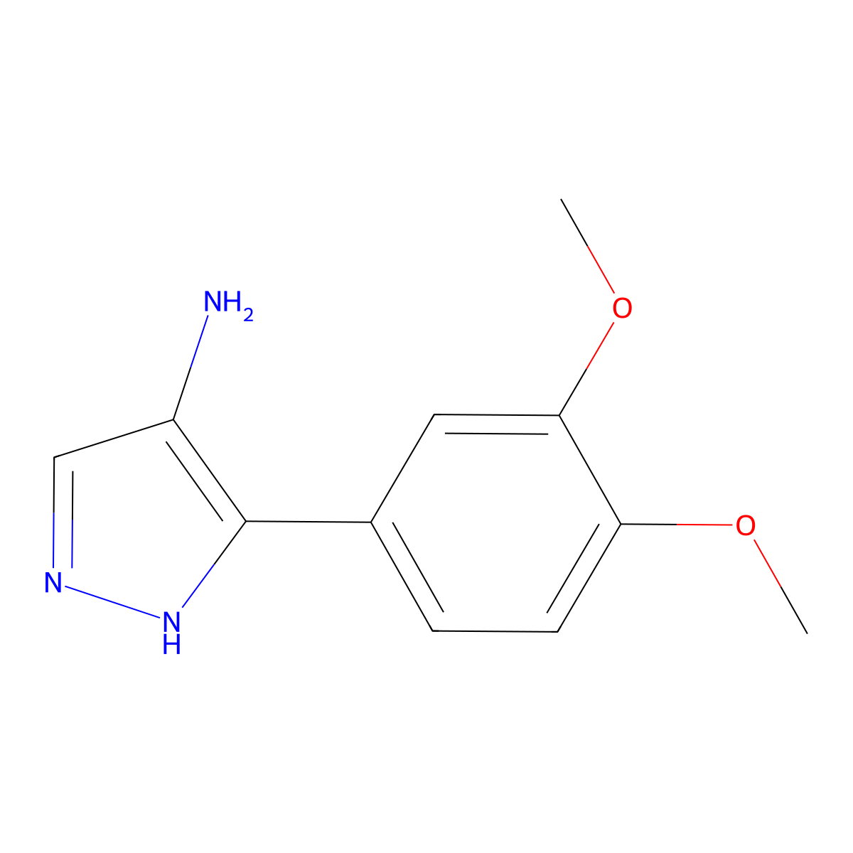 5-(3,4-dimethoxyphenyl)-1H-pyrazol-4-amine molecular structure, CAS 2089826-55-9