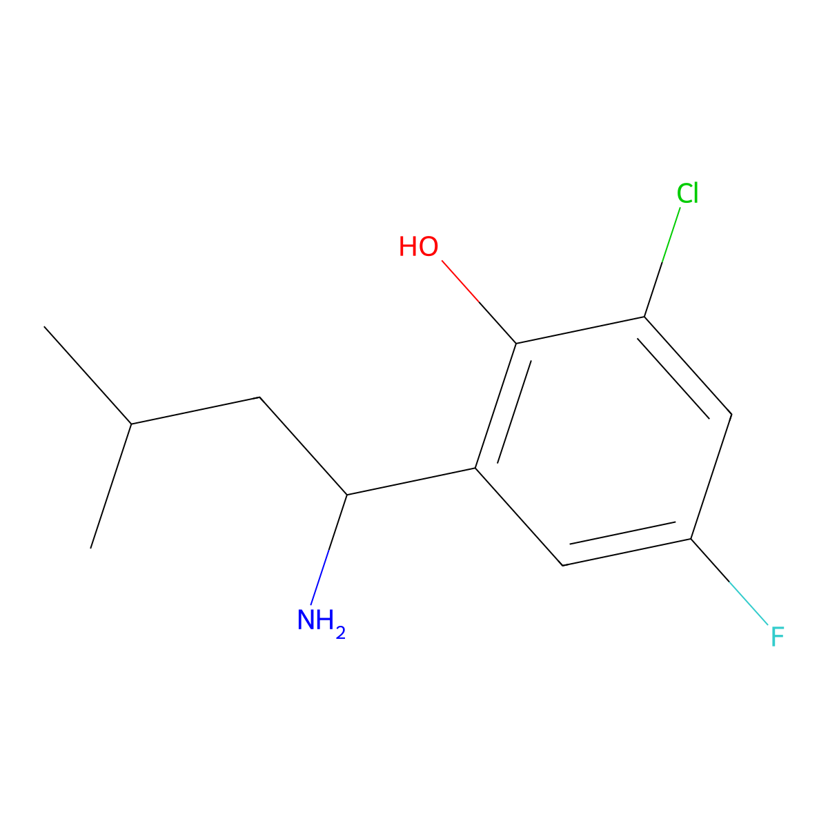 2-(1-Amino-3-methylbutyl)-6-chloro-4-fluorophenol molecular structure, CAS 2089875-10-3