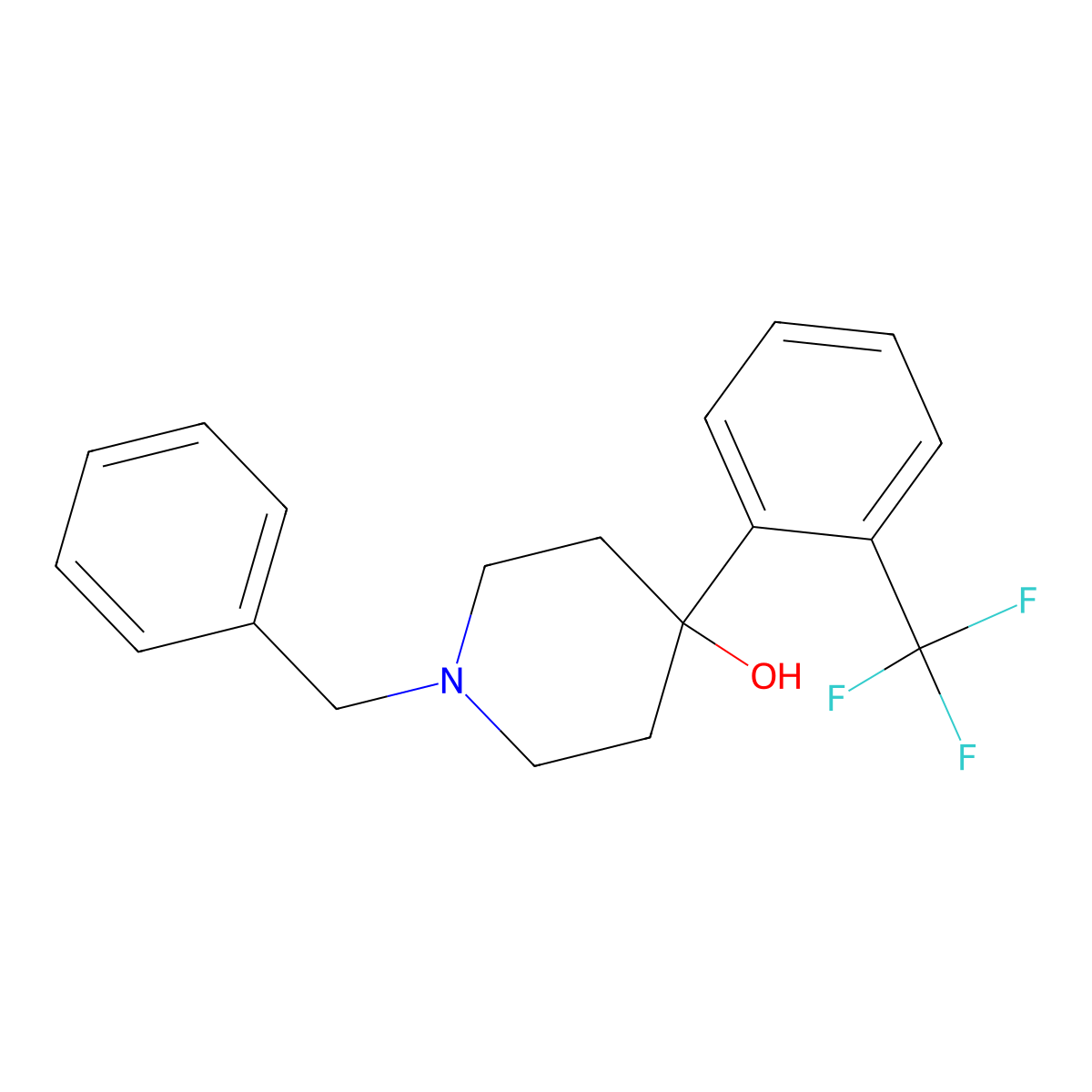 1-Benzyl-4-[2-(trifluoromethyl)phenyl]piperidin-4-ol molecular structure, CAS 208989-32-6