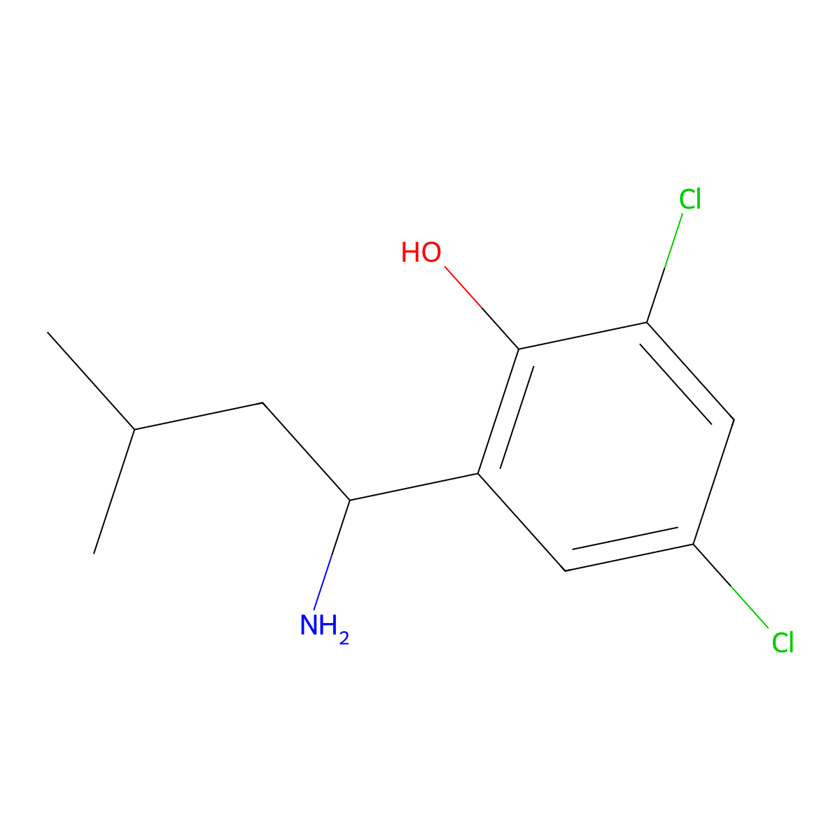 2-(1-Amino-3-methylbutyl)-4,6-dichlorophenol molecular structure, CAS 2089903-66-0