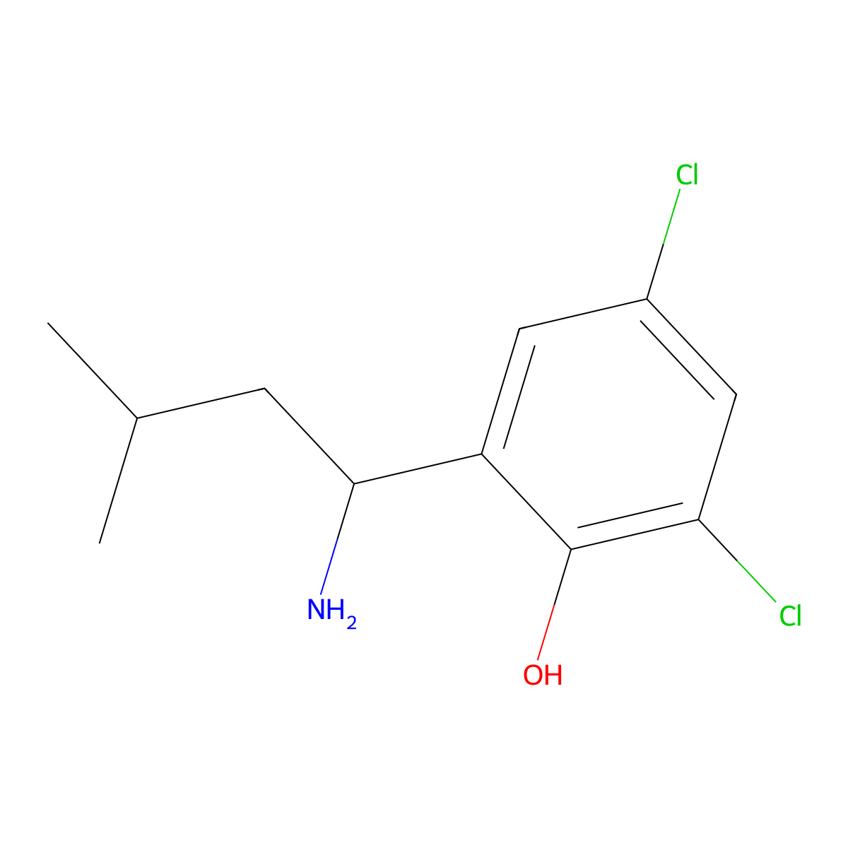 2-(1-Amino-3-methylbutyl)-4,6-dichlorophenol molecular structure, CAS 2089903-66-0