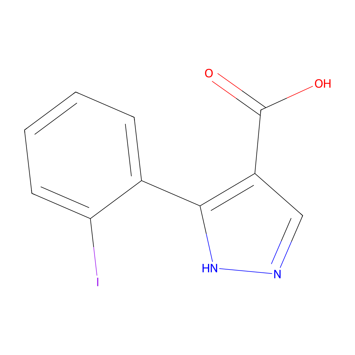 3-(2-iodophenyl)-1H-pyrazole-4-carboxylic acid molecular structure, CAS 2089910-88-1