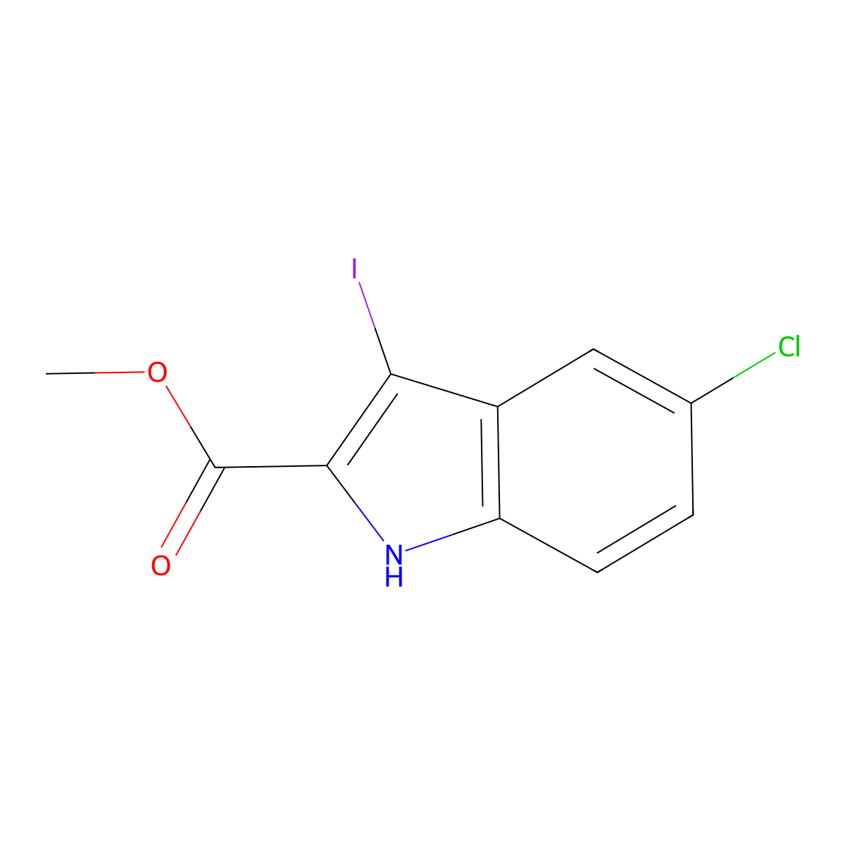 Methyl 5-chloro-3-iodo-1H-indole-2-carboxylate molecular structure, CAS 2089911-67-9