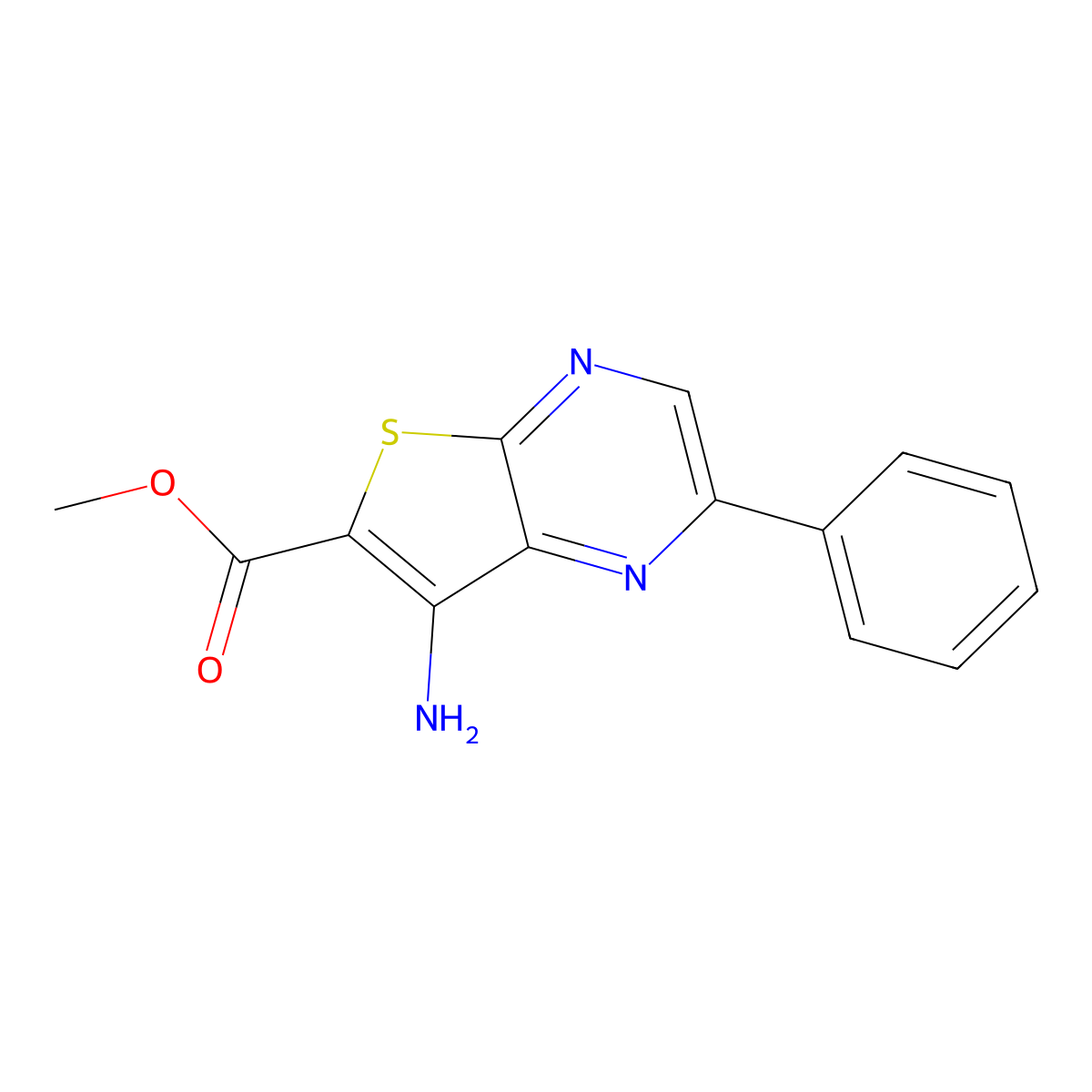 Thieno[2,3-b]pyrazine-6-carboxylic acid, 7-amino-2-phenyl-, methylester molecular structure, CAS 208993-97-9