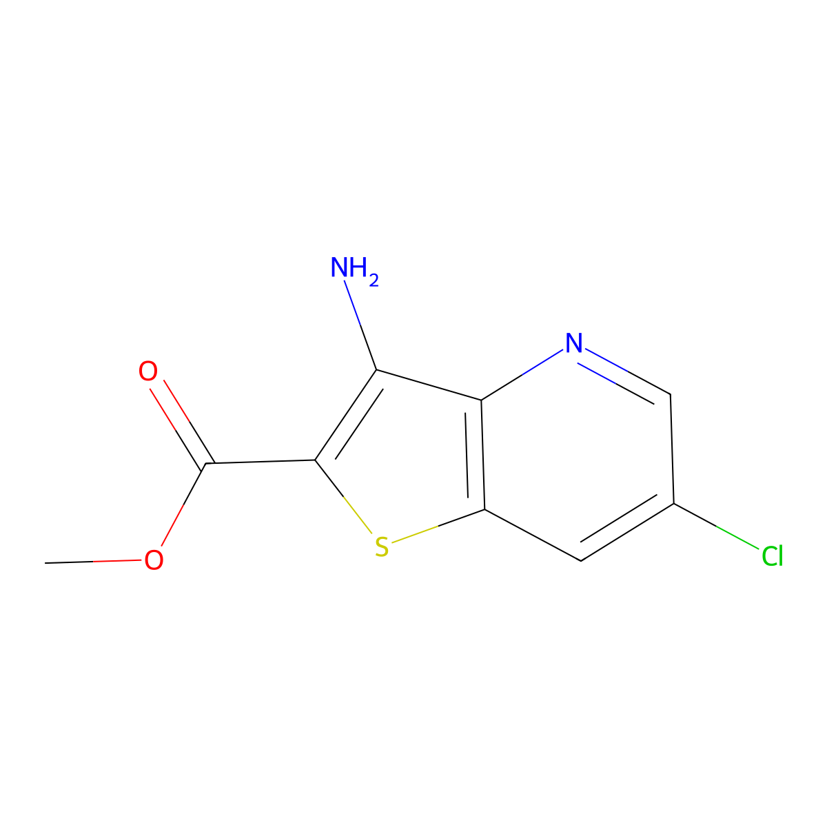 3-Amino-6-chloro-thieno[3,2-b]pyridine-2-carboxylic acid methyl ester molecular structure, CAS 208994-12-1