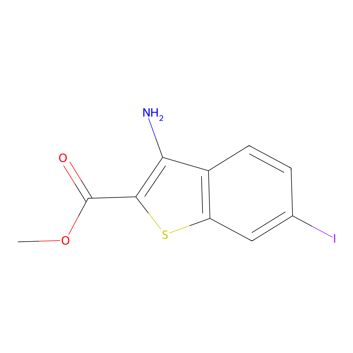 Methyl 3-amino-6-iodobenzothiophene-2-carboxylate molecular structure, CAS 2089966-09-4