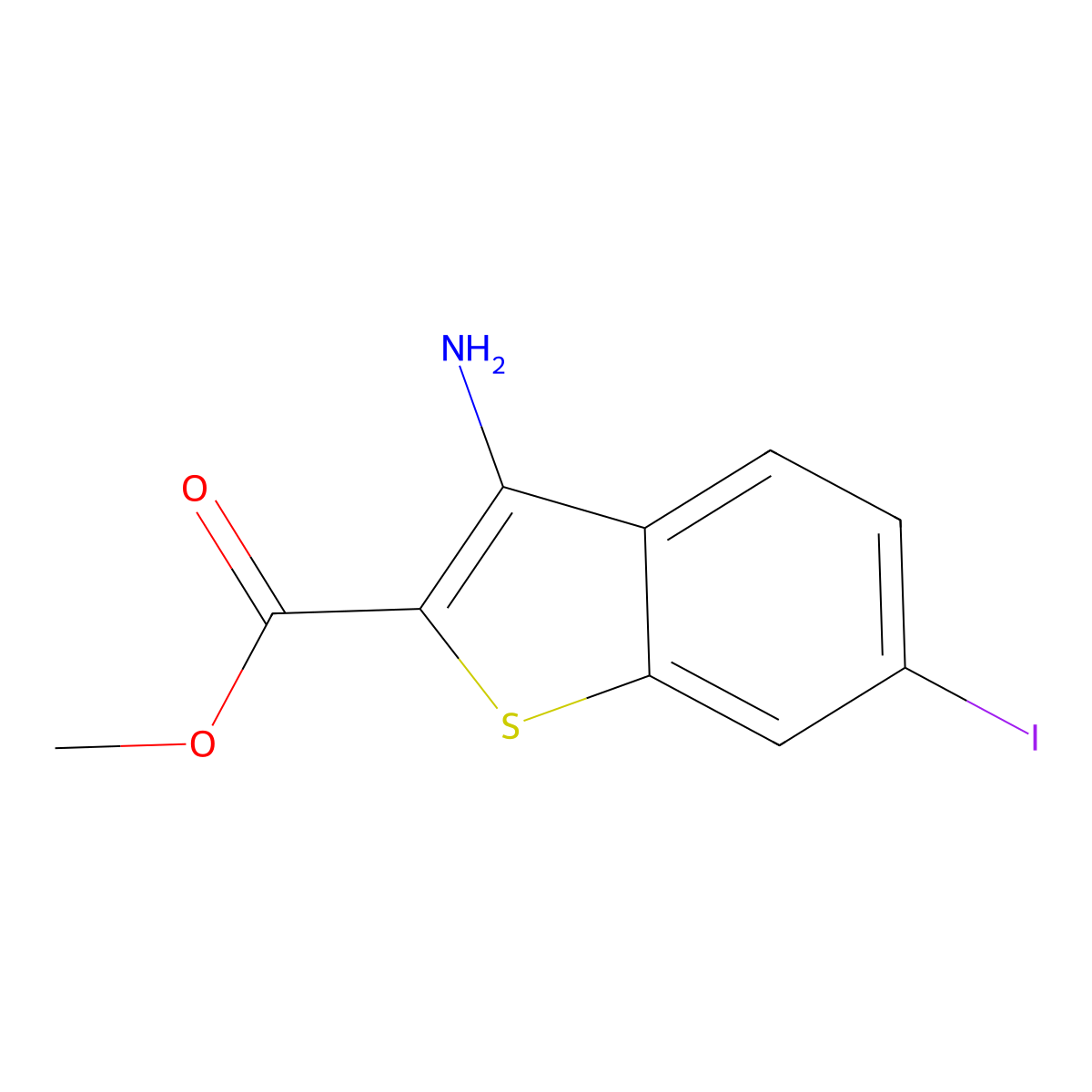 Methyl 3-amino-6-iodobenzothiophene-2-carboxylate molecular structure, CAS 2089966-09-4