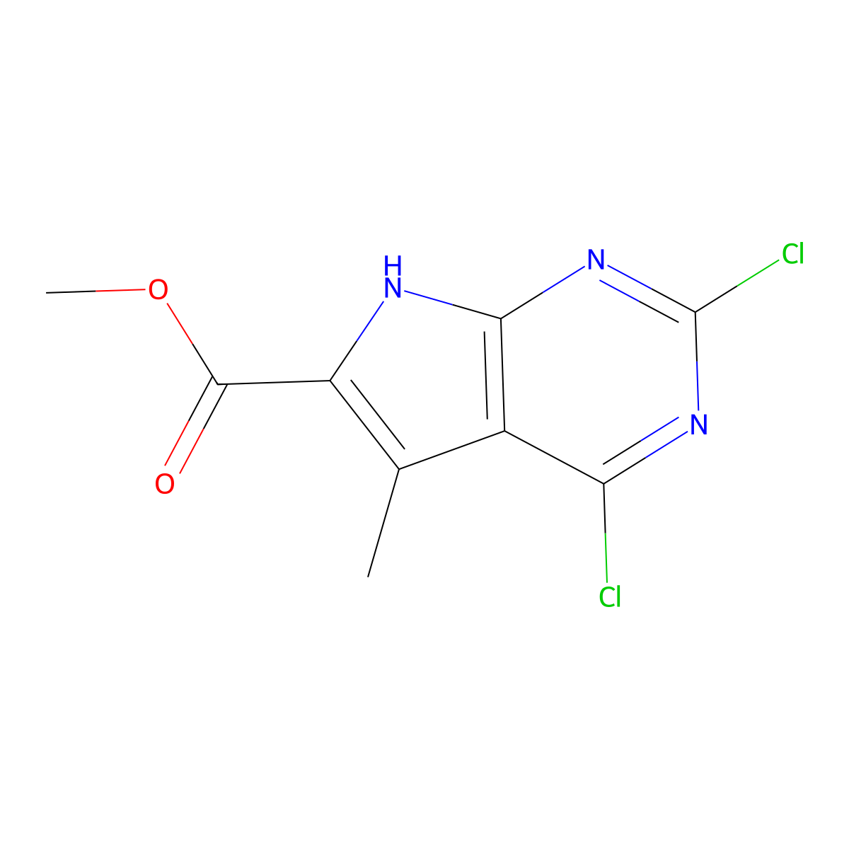 methyl 2,4-dichloro-5-methyl-7H-pyrrolo[2,3-d]pyrimidine-6-carboxylate molecular structure, CAS 2089971-44-6