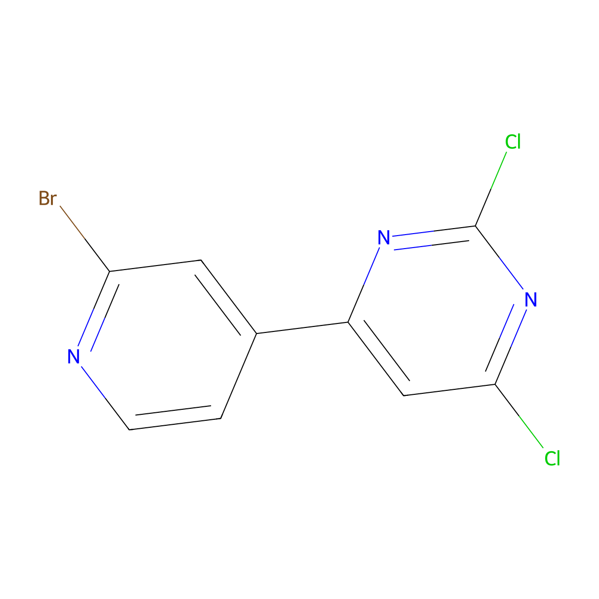 4-(2-Bromopyridin-4-yl)-2,6-dichloropyrimidine molecular structure, CAS 2089977-00-2