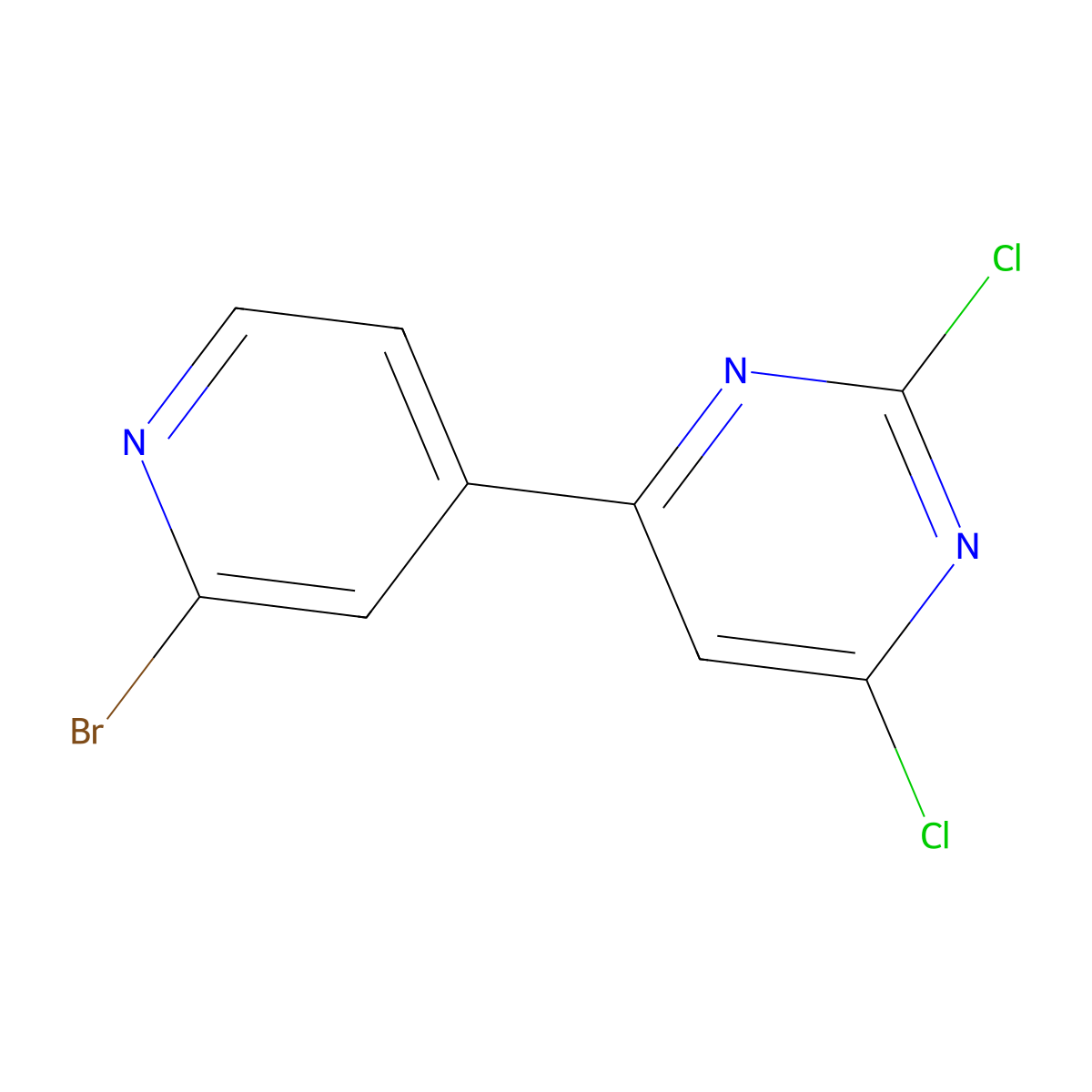 4-(2-Bromopyridin-4-yl)-2,6-dichloropyrimidine molecular structure, CAS 2089977-00-2