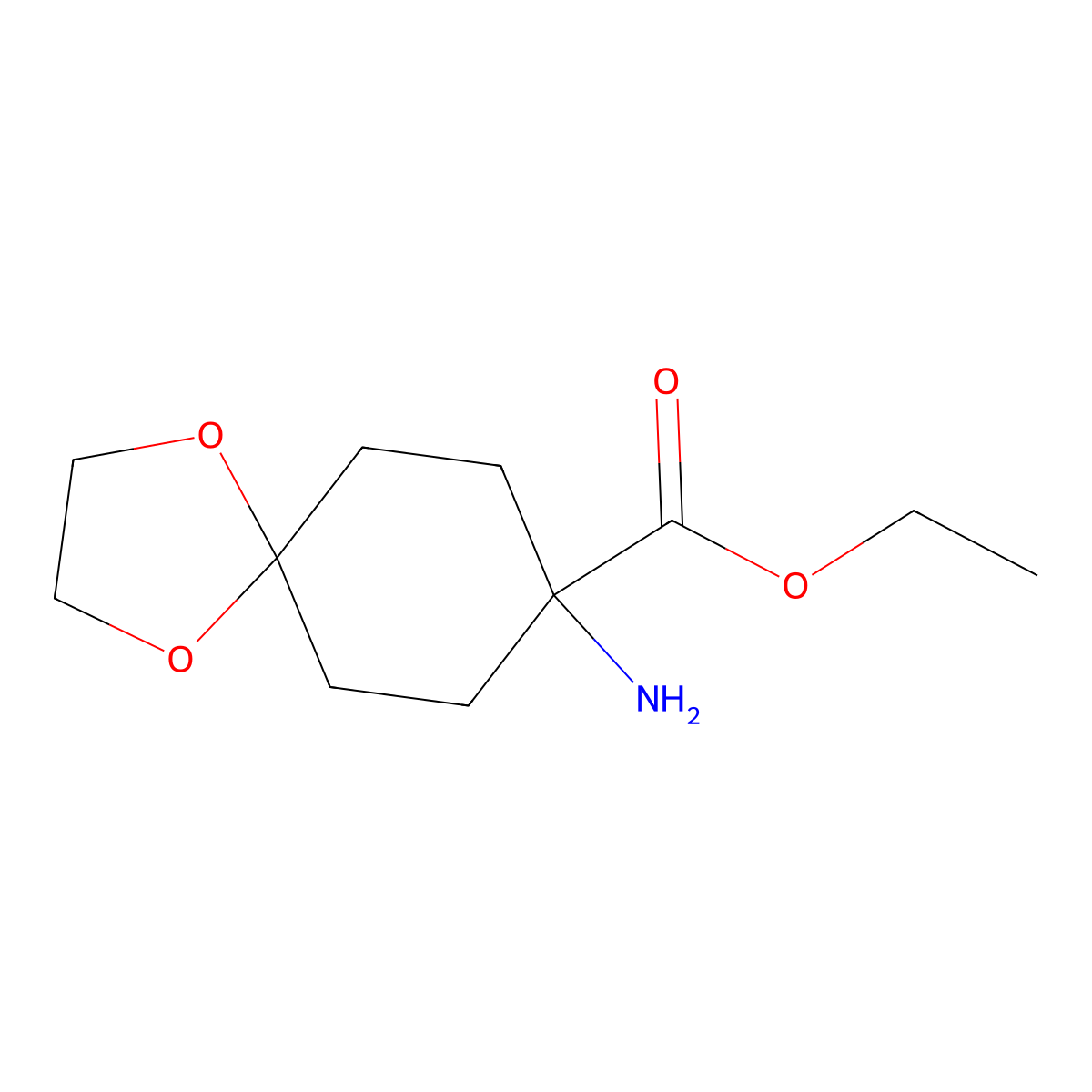 Ethyl 8-amino-1,4-dioxaspiro[4.5]decane-8-carboxylate molecular structure, CAS 2089988-53-2