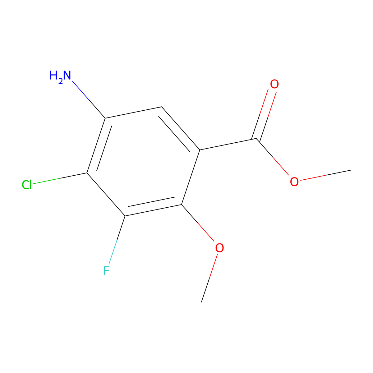 Methyl 5-amino-4-chloro-3-fluoro-2-methoxybenzoate molecular structure, CAS 2089989-22-8