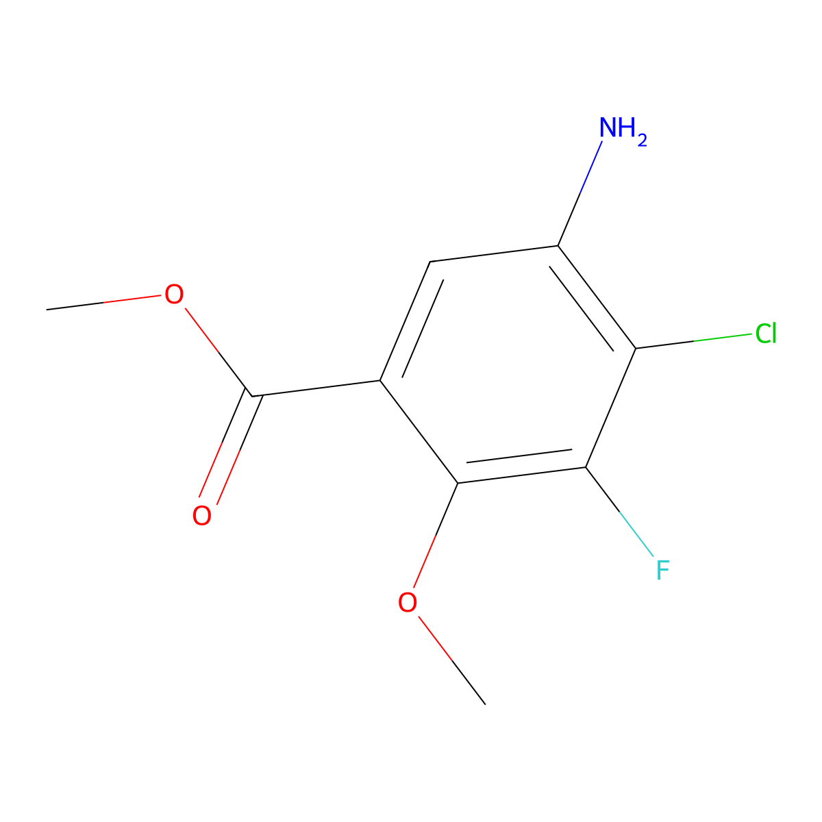 Methyl 5-amino-4-chloro-3-fluoro-2-methoxybenzoate molecular structure, CAS 2089989-22-8
