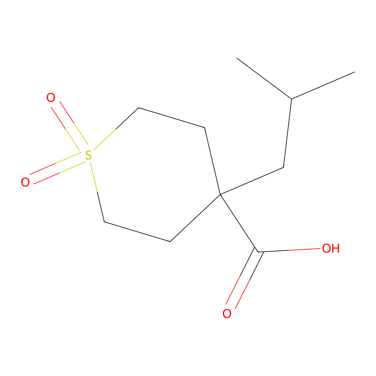 4-(2-Methylpropyl)-1,1-dioxo-1Lambda(6)-thiane-4-carboxylic acid molecular structure, CAS 2090000-18-1