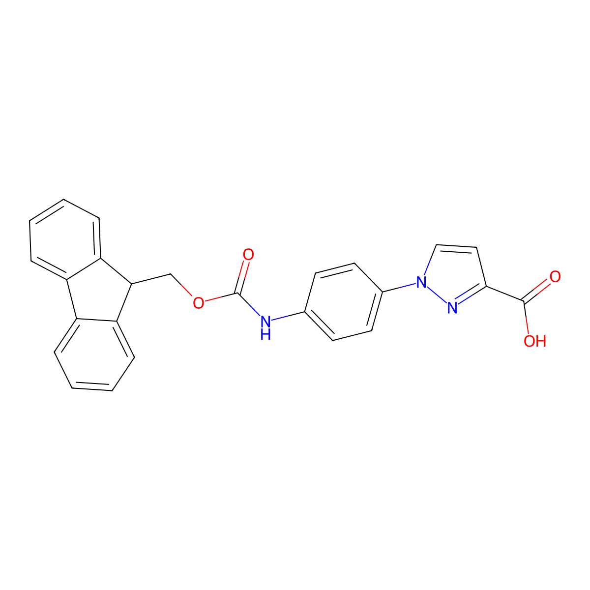 1-[4-({[(9H-fluoren-9-yl)methoxy]carbonyl}amino)phenyl]-1H-pyrazole-3-carboxylic acid molecular structure, CAS 2090039-47-5