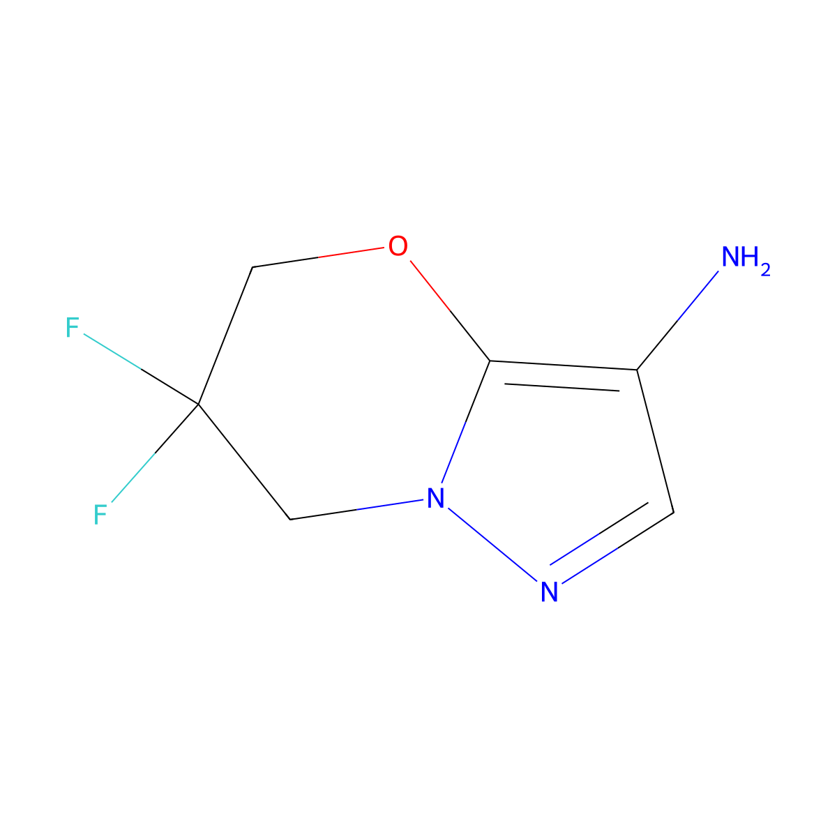 6,6-difluoro-5H,6H,7H-pyrazolo[3,2-b][1,3]oxazin-3-amine molecular structure, CAS 2090045-50-2