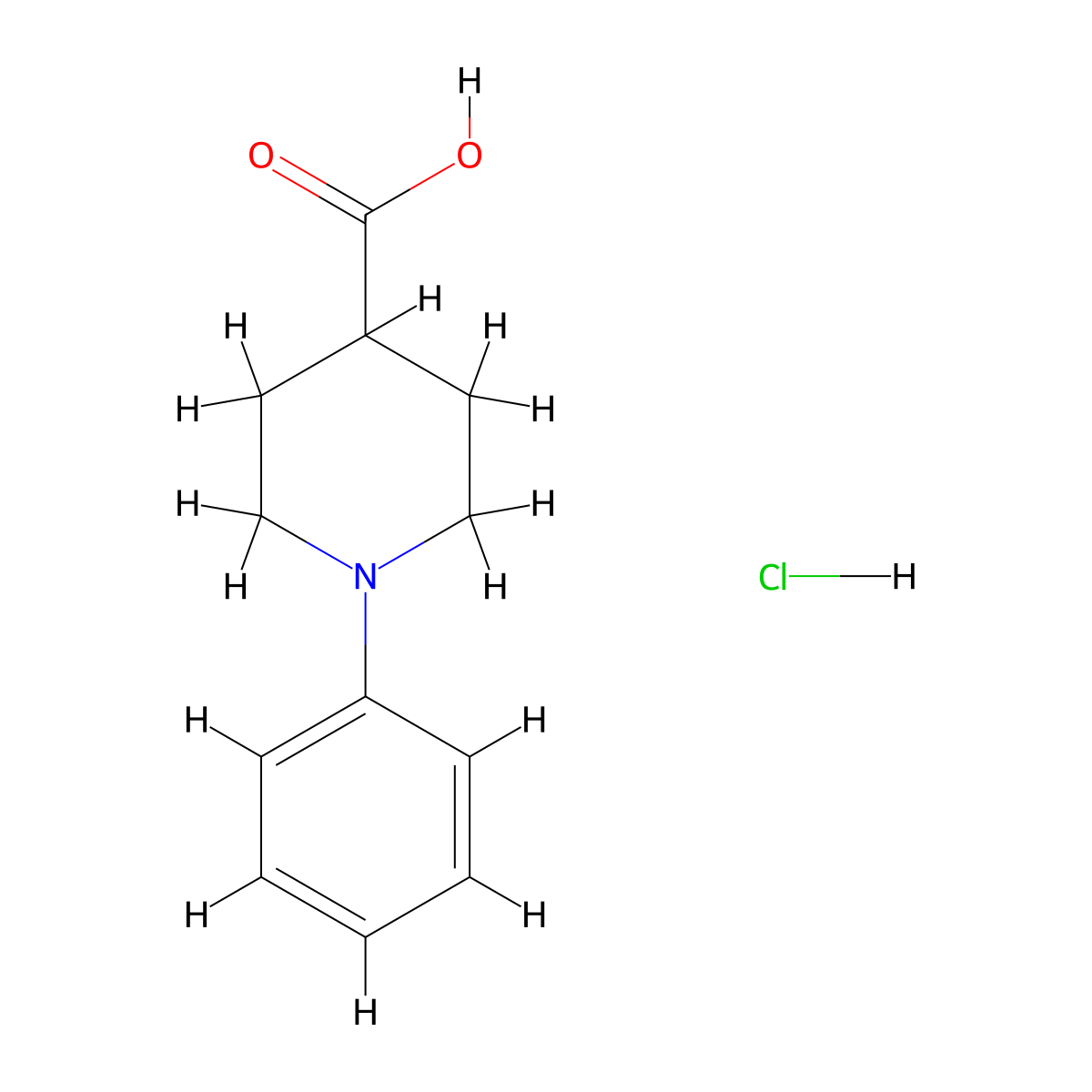 1-Phenylpiperidine-4-carboxylic acid--hydrogen chloride (1/1) molecular structure, CAS 209005-67-4