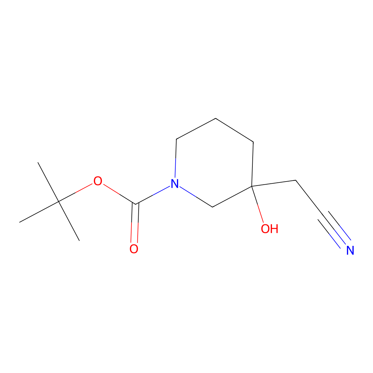 Tert-butyl 3-(cyanomethyl)-3-hydroxypiperidine-1-carboxylate molecular structure, CAS 2090051-94-6