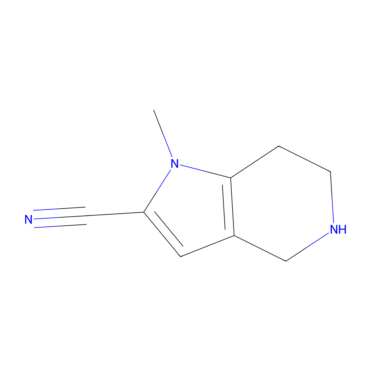 1-methyl-1H,4H,5H,6H,7H-pyrrolo[3,2-c]pyridine-2-carbonitrile molecular structure, CAS 2090061-76-8
