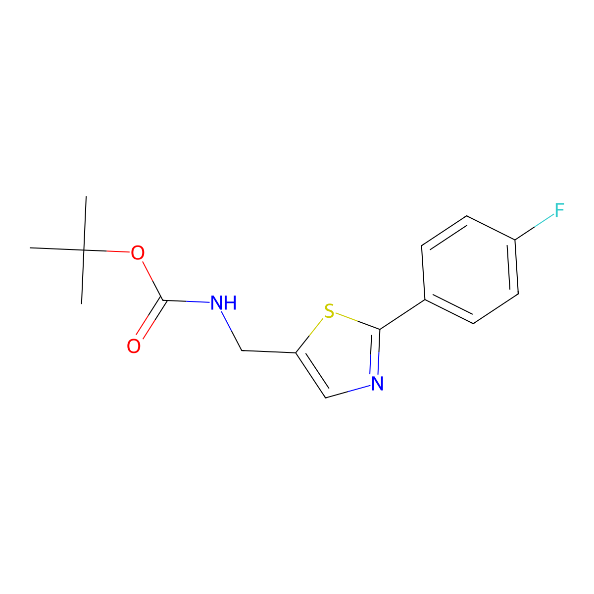 Tert-butyl ((2-(4-fluorophenyl)thiazol-5-yl)methyl)carbamate molecular structure, CAS 2090074-51-2