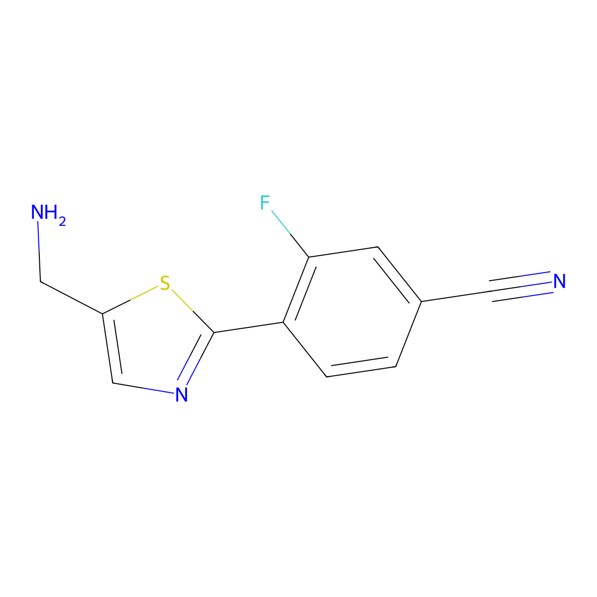 4-[5-(Aminomethyl)-2-thiazolyl]-3-fluorobenzonitrile molecular structure, CAS 2090074-63-6
