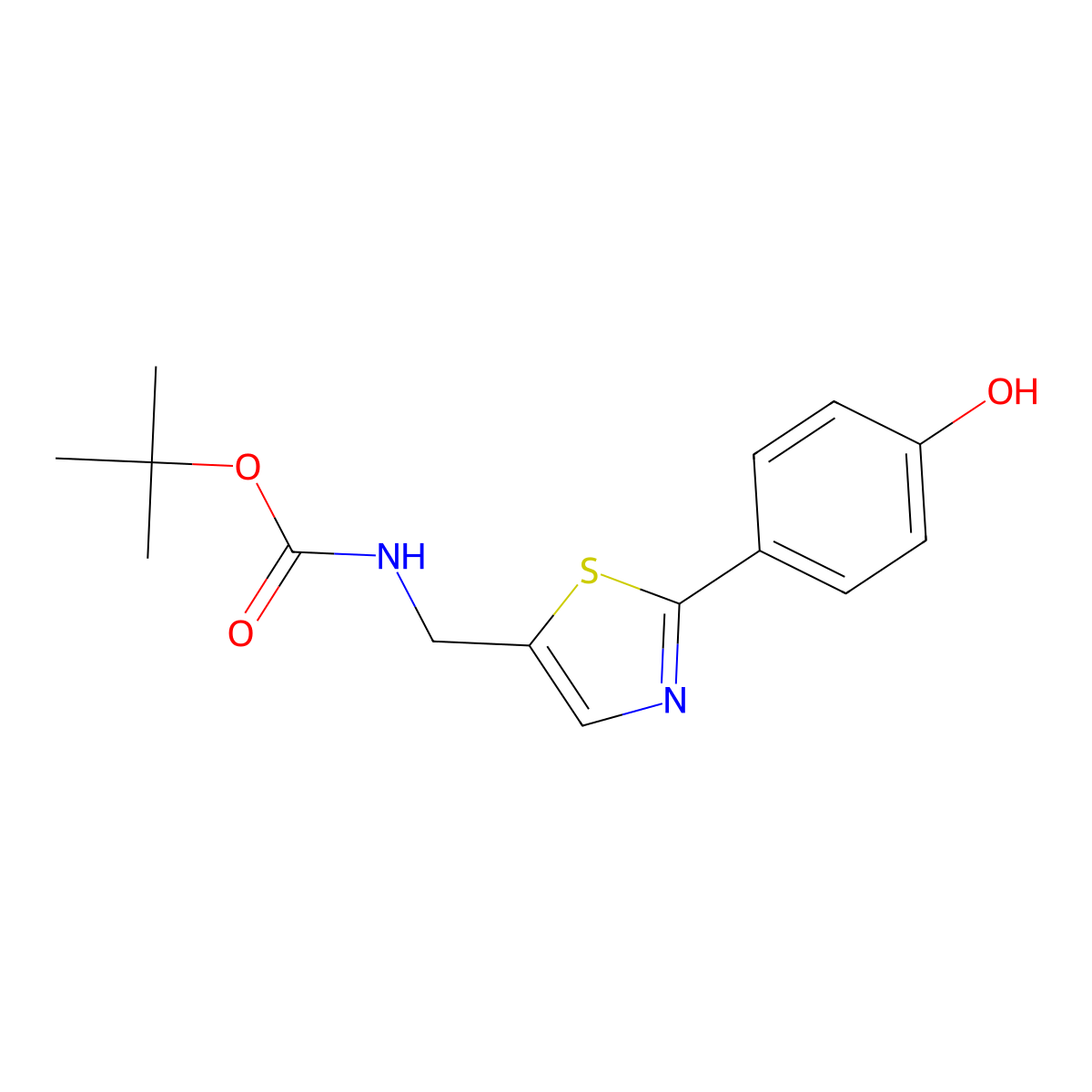 Tert-butyl ((2-(4-hydroxyphenyl)thiazol-5-yl)methyl)carbamate molecular structure, CAS 2090074-87-4