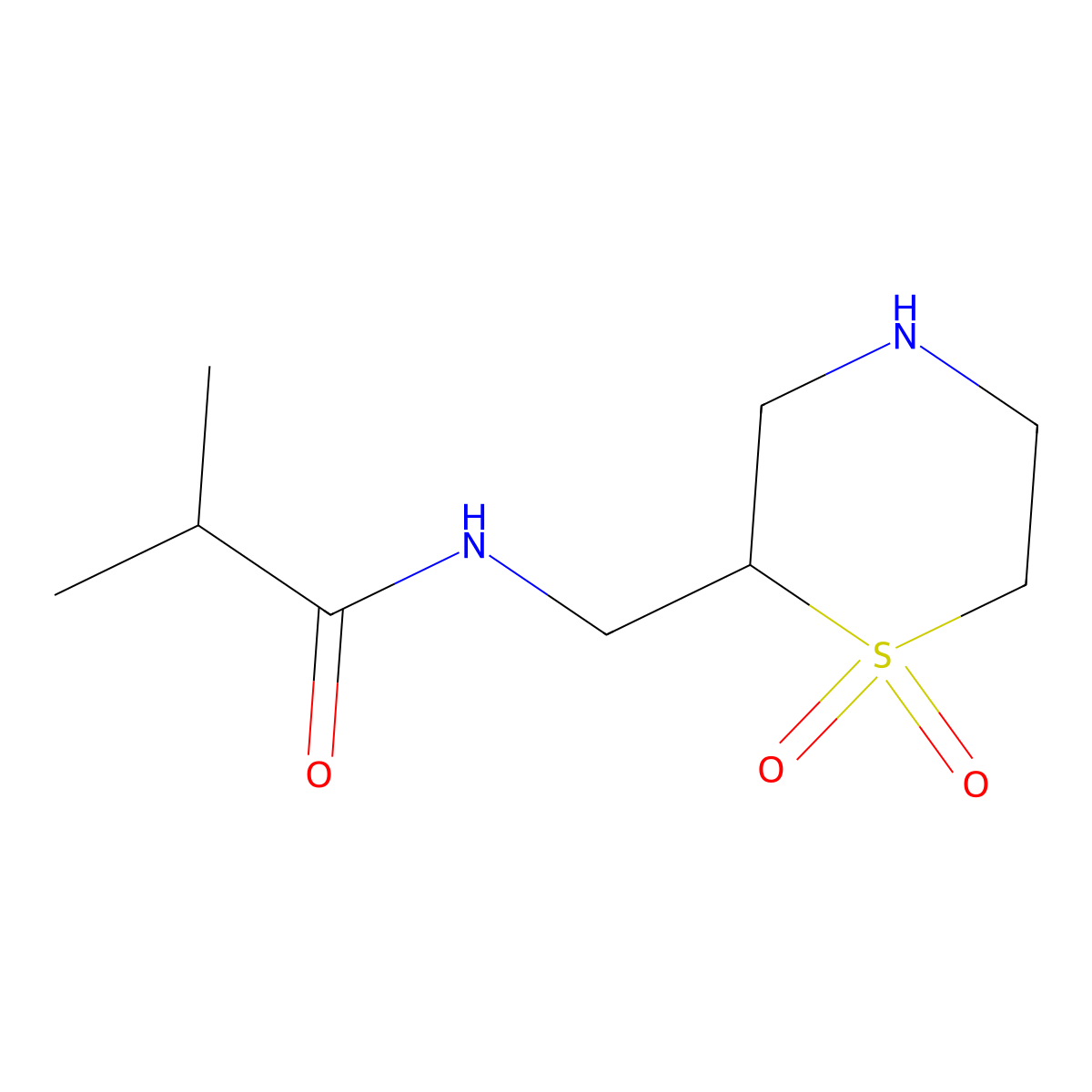 N-[(1,1-Dioxo-1lambda6-thiomorpholin-2-yl)methyl]-2-methylpropanamide molecular structure, CAS 2090078-40-1