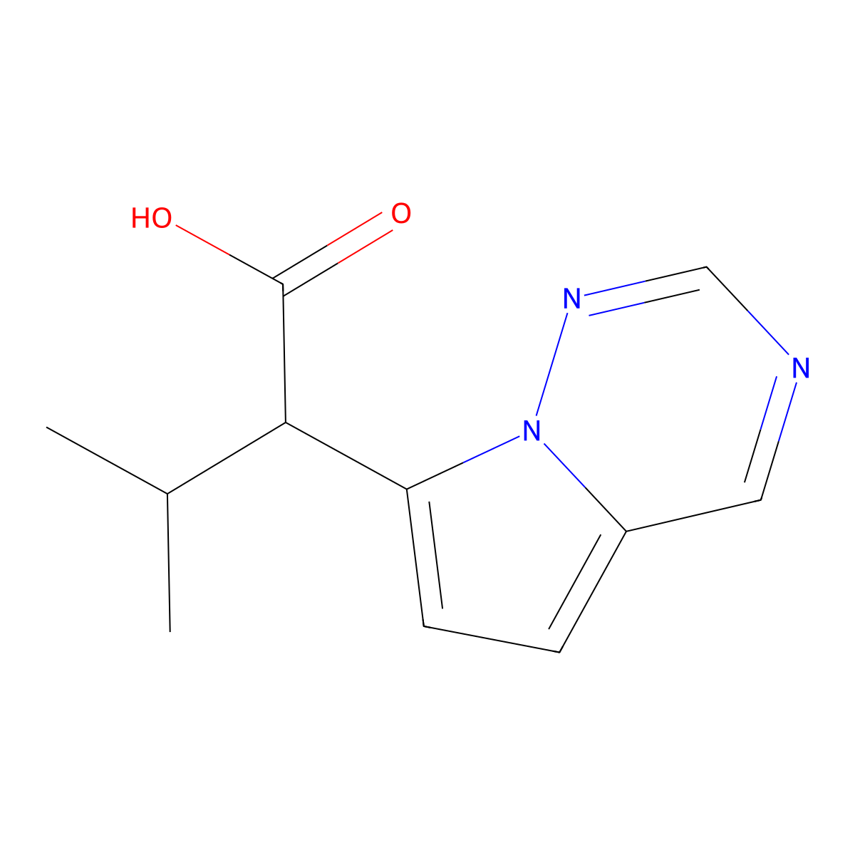 3-Methyl-2-(pyrrolo[2,1-f][1,2,4]triazin-7-yl)butanoic acid molecular structure, CAS 2090097-32-6