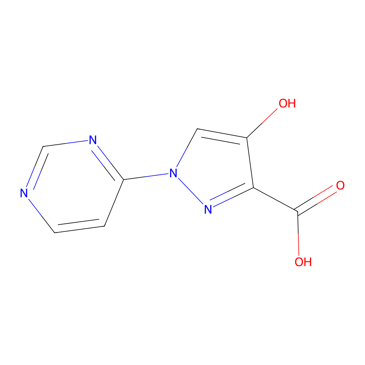 4-Hydroxy-1-(pyrimidin-4-yl)-1H-pyrazole-3-carboxylic acid molecular structure, CAS 2090114-31-9