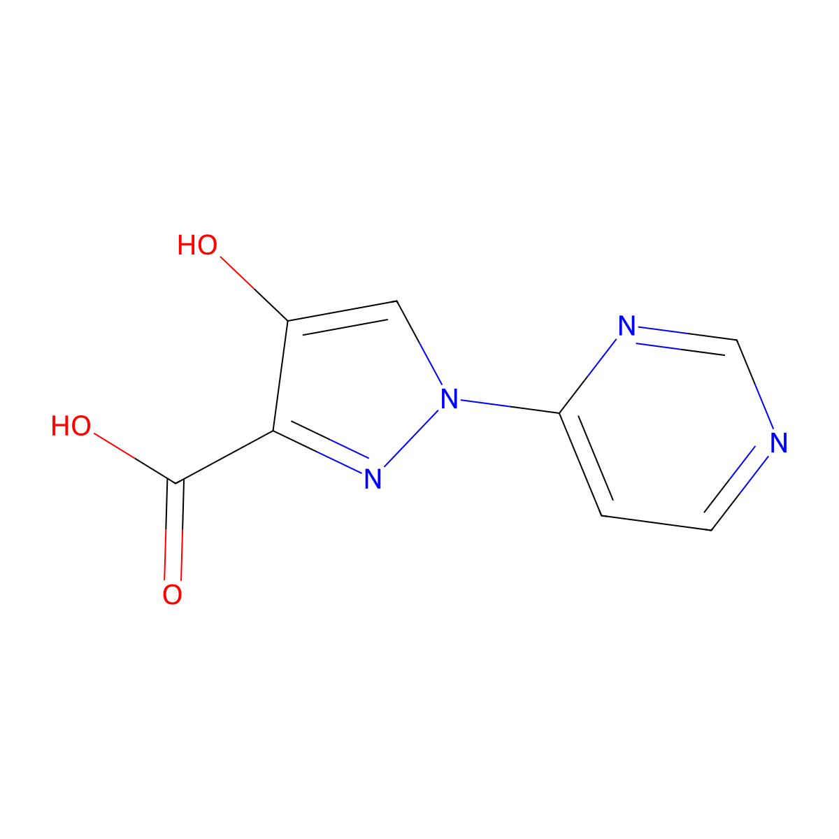 4-Hydroxy-1-(pyrimidin-4-yl)-1H-pyrazole-3-carboxylic acid molecular structure, CAS 2090114-31-9