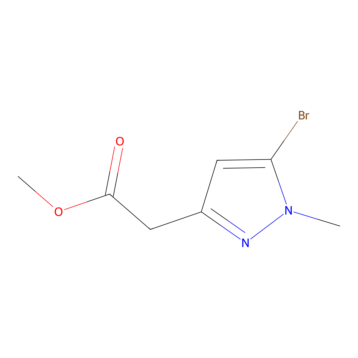 Methyl 2-(5-bromo-1-methyl-pyrazol-3-YL)acetate molecular structure, CAS 2090136-59-5